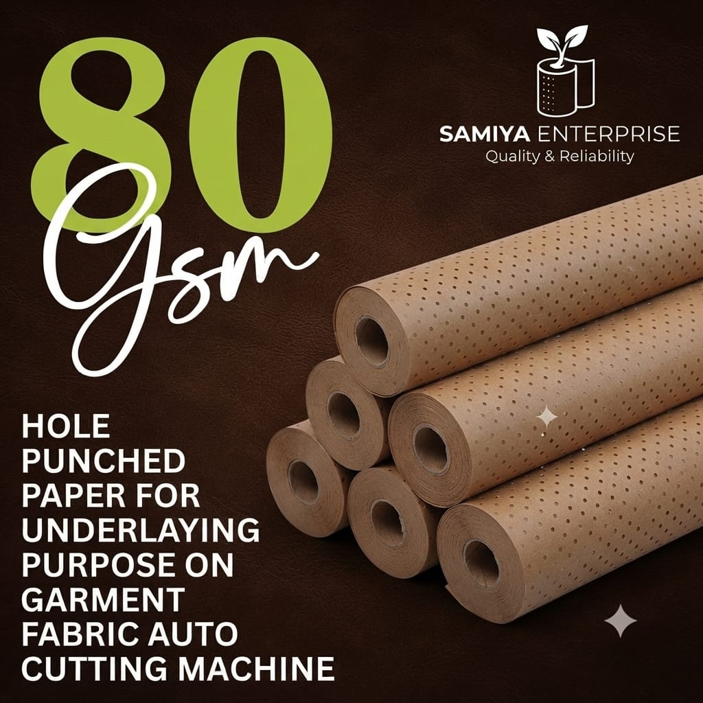 Stacked 80 gsm hole-punched paper rolls